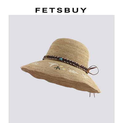 Fetsbuy大檐拉菲草折叠遮阳帽