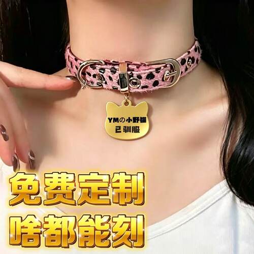 豹纹项圈刻字520礼物choker项链定制刻字puppy小狗小猫牌小众项圈