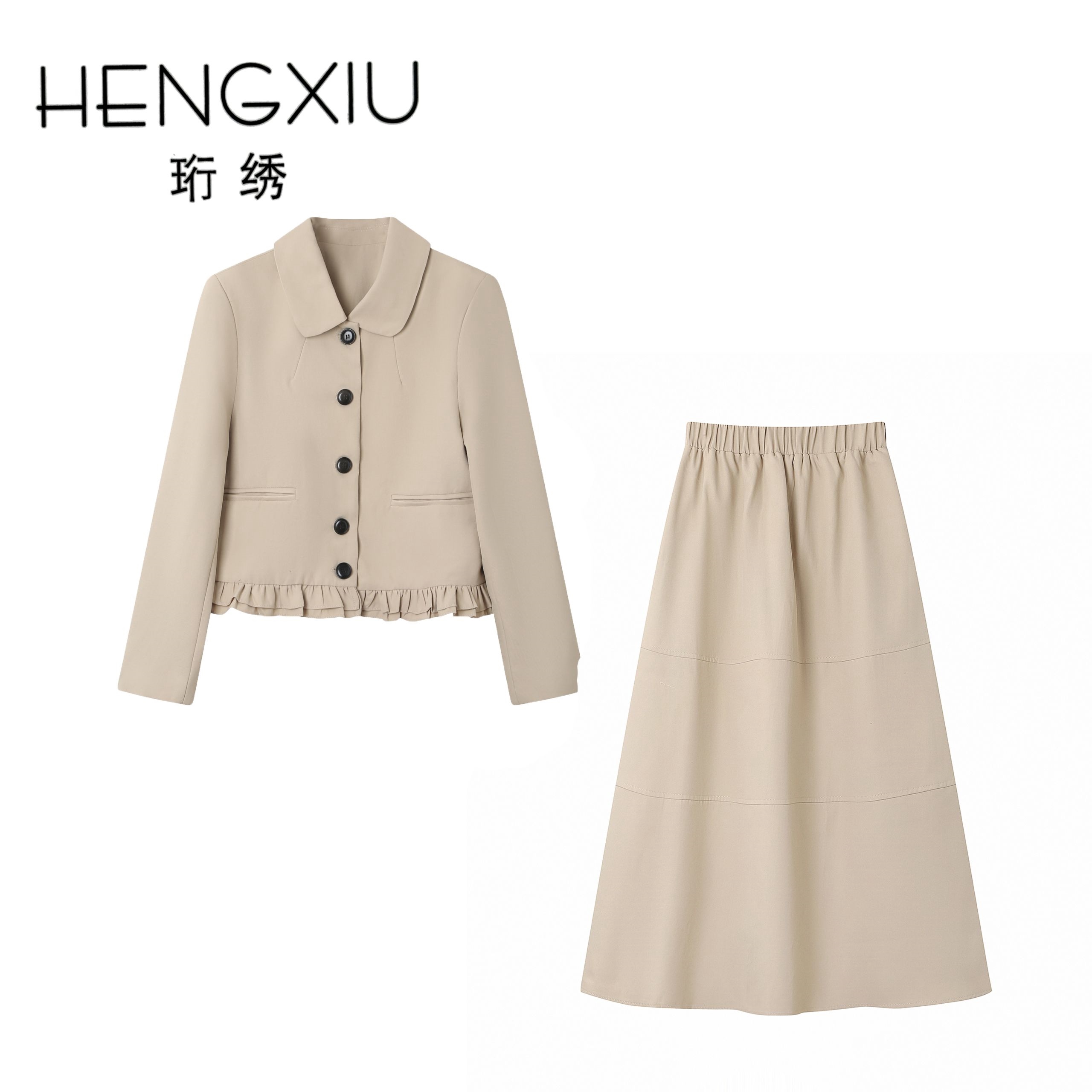 【虹虹专享】珩绣时尚套装卡其百搭学院风显瘦休闲风DY-W601