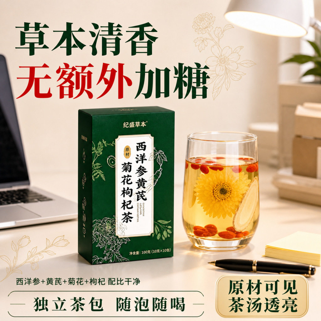 西洋参黄芪菊花决明子枸杞组合型花茶独立包装整棵原料养生茶盒装