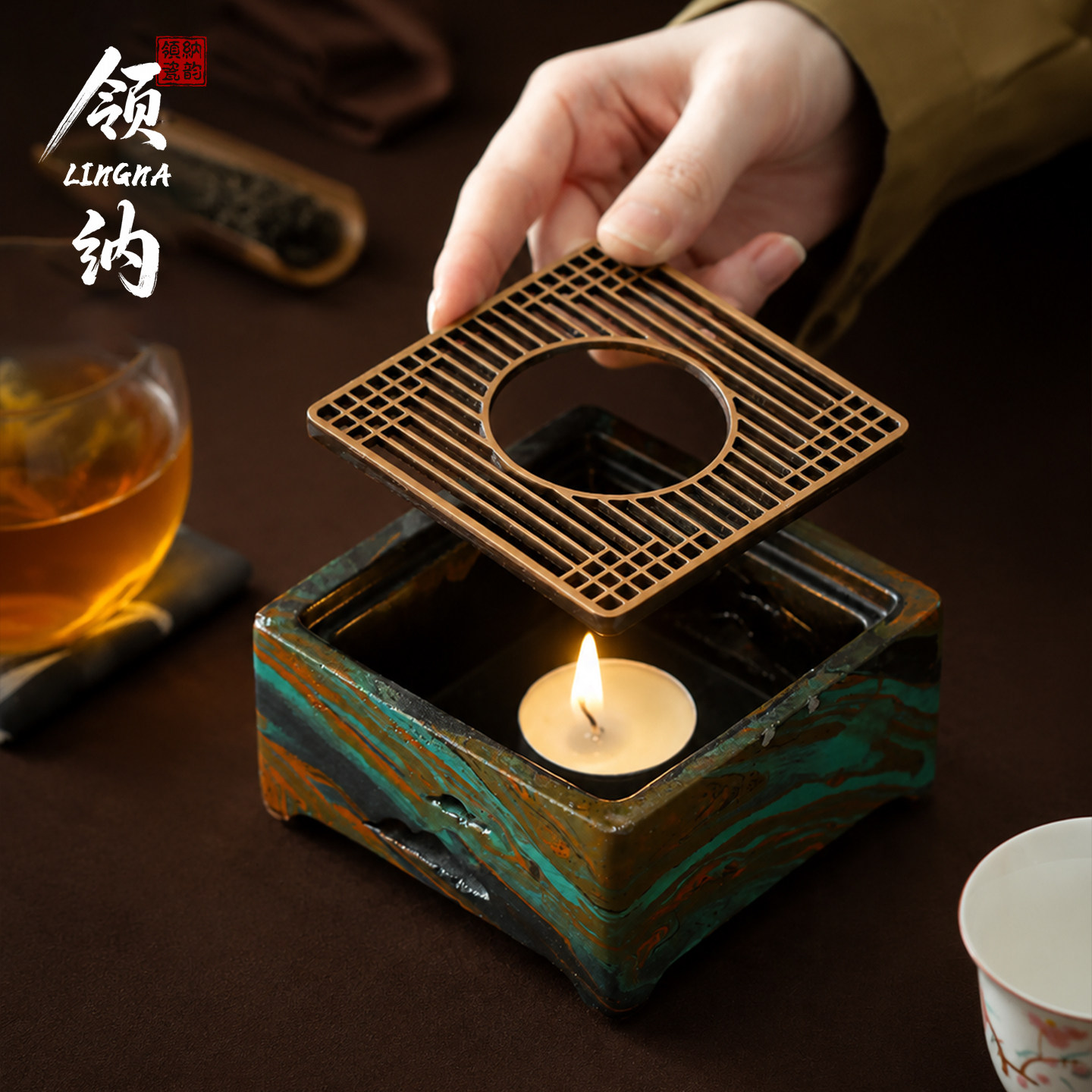 漆器砂岩温茶炉蜡烛加热保温茶座焙茶烤茶提香器家用功夫茶具配件