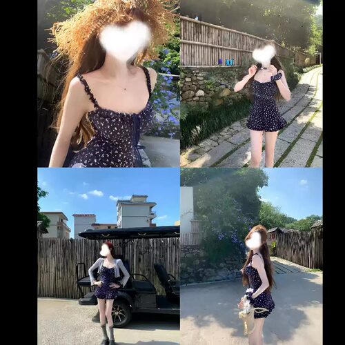 大码胖mm女装夏季小清新碎花度假风连衣裙木耳边开衫套装辣妹