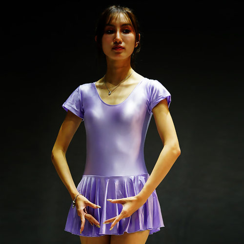 2026新款光泽丝滑连体紧身芭蕾舞裙练功裙运动瑜伽短裙形体裙体操