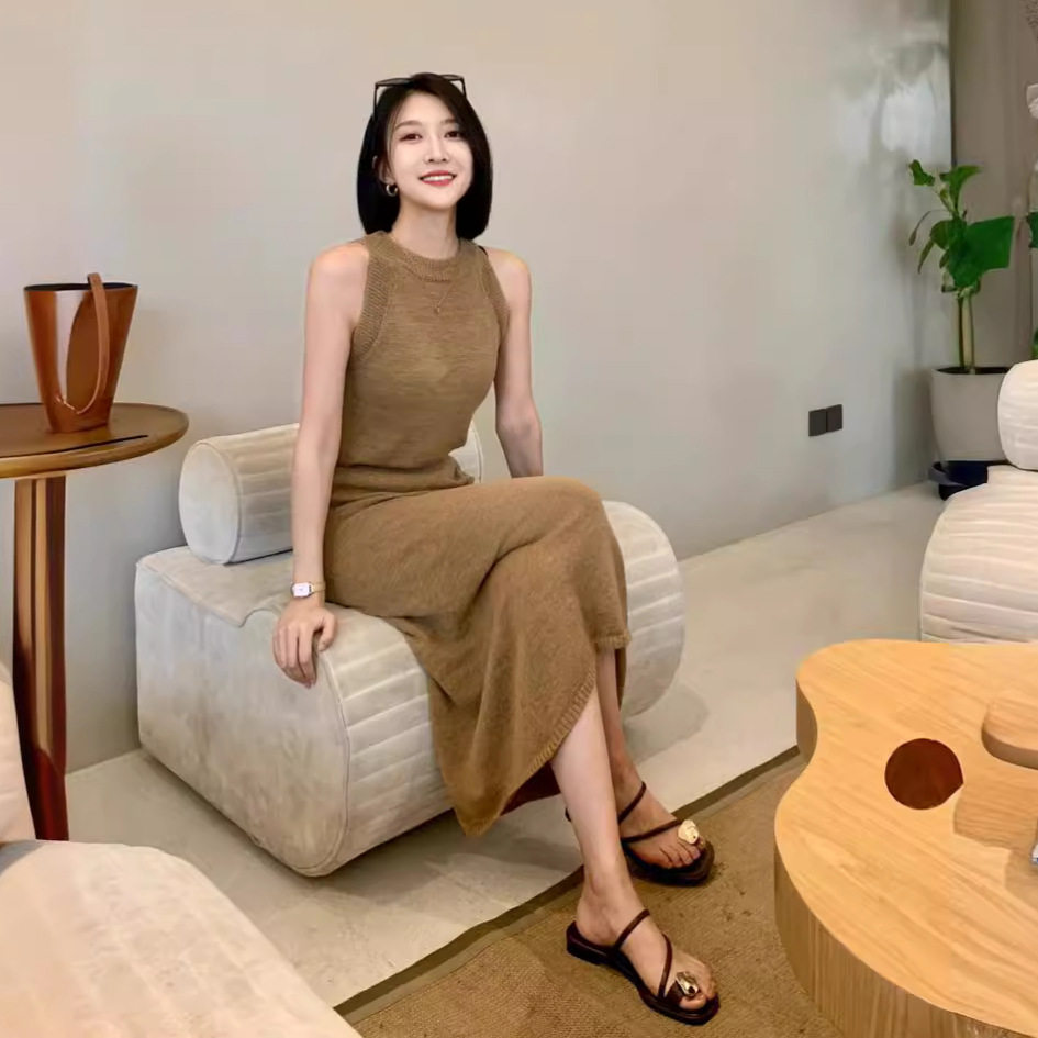 2026新款夏季法式感驼色无袖休闲运动套装