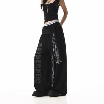 CTB啤酒队长 美式休闲运动卫裤女宽松加绒爵士舞裤子直筒阔腿裤女