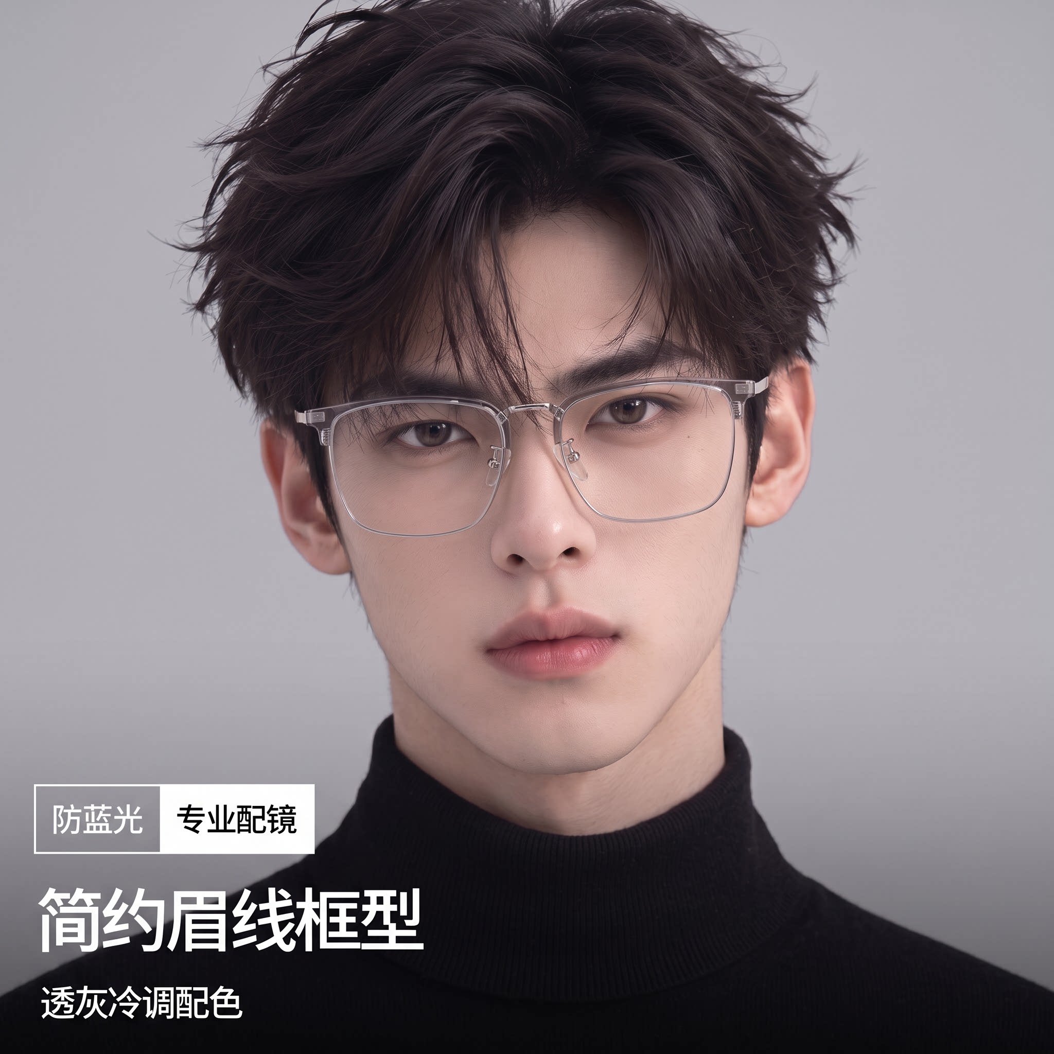 近视眼镜男款半框椰子灰斯文痞帅