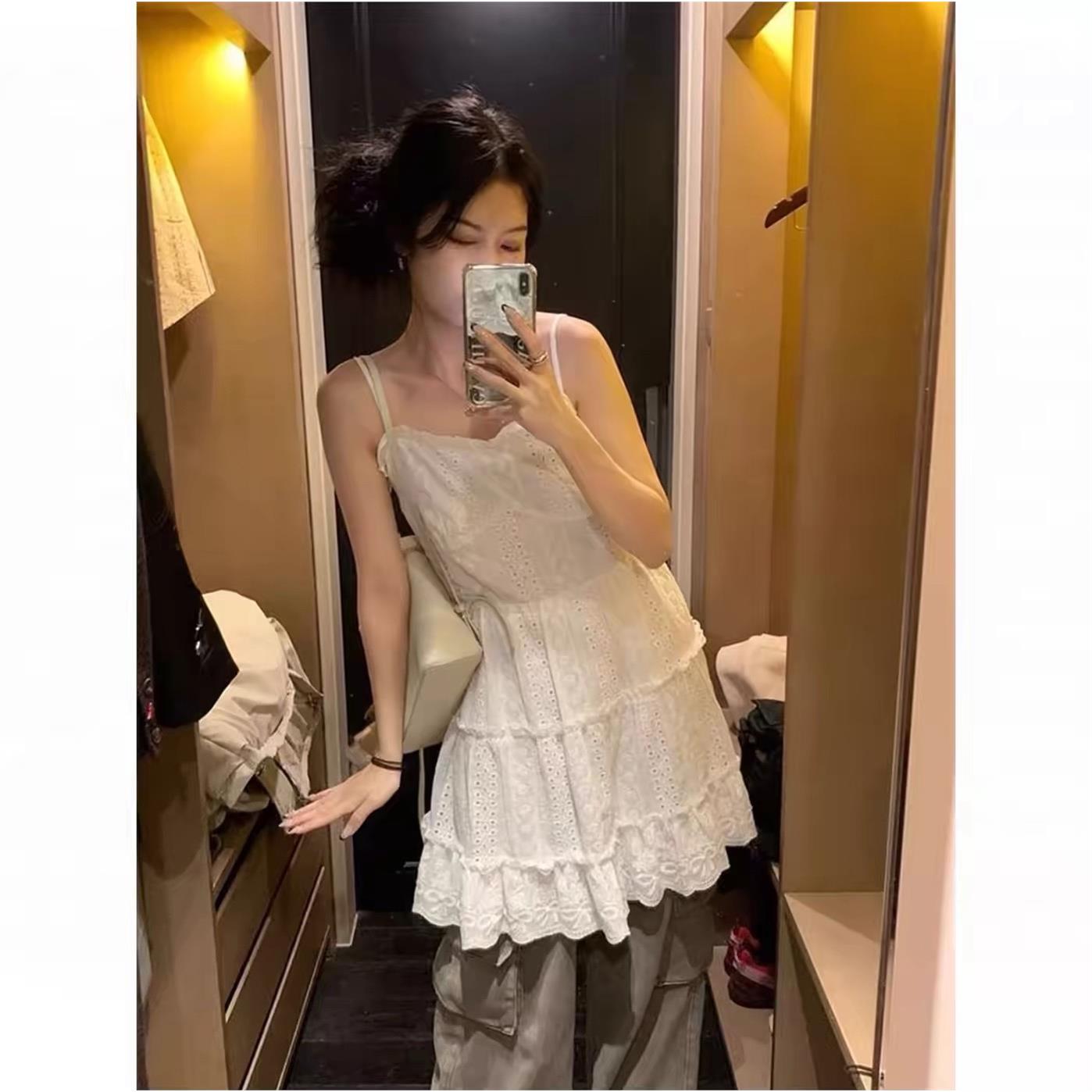 韩版chic夏季叠穿蕾丝花图片