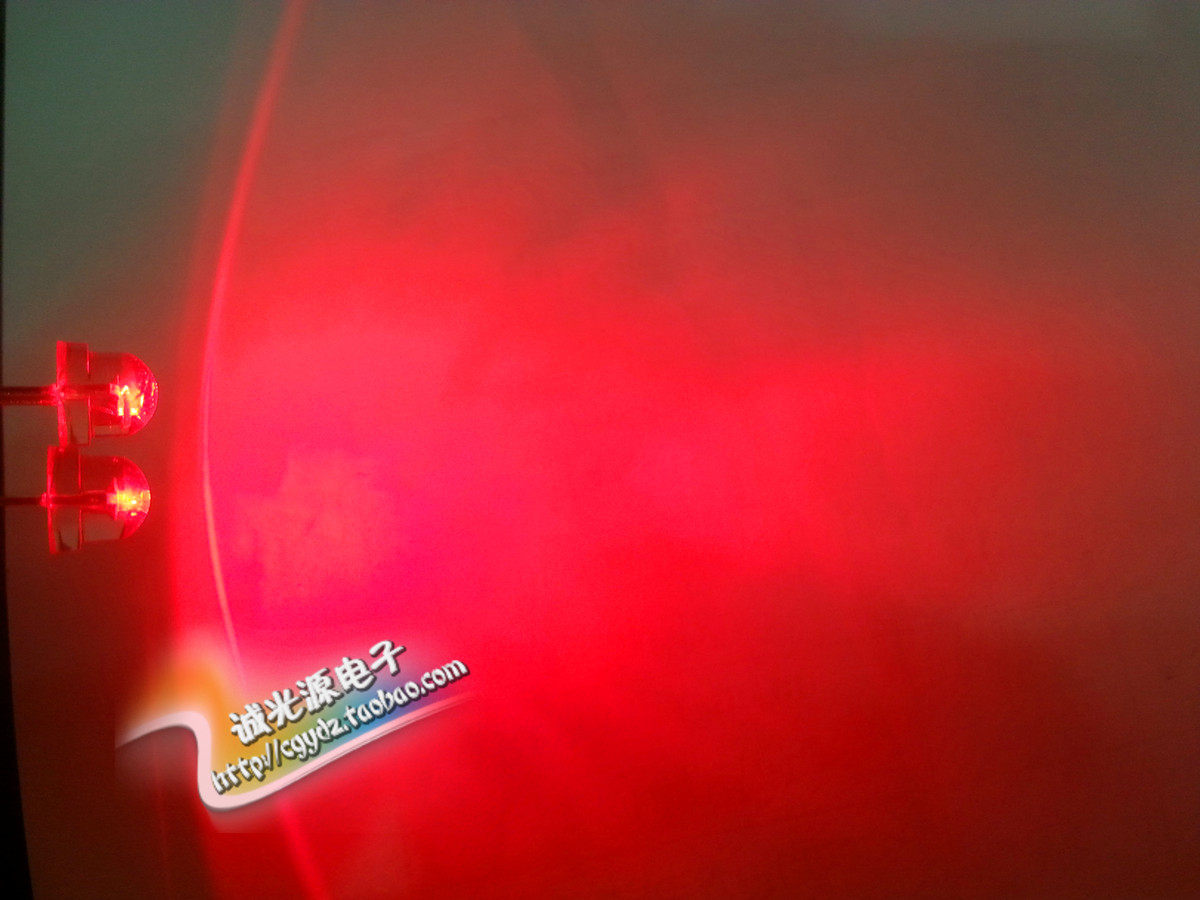 5MM草帽白发红灯F5红色红光LED发光二极管灯珠散光超亮长脚大角度