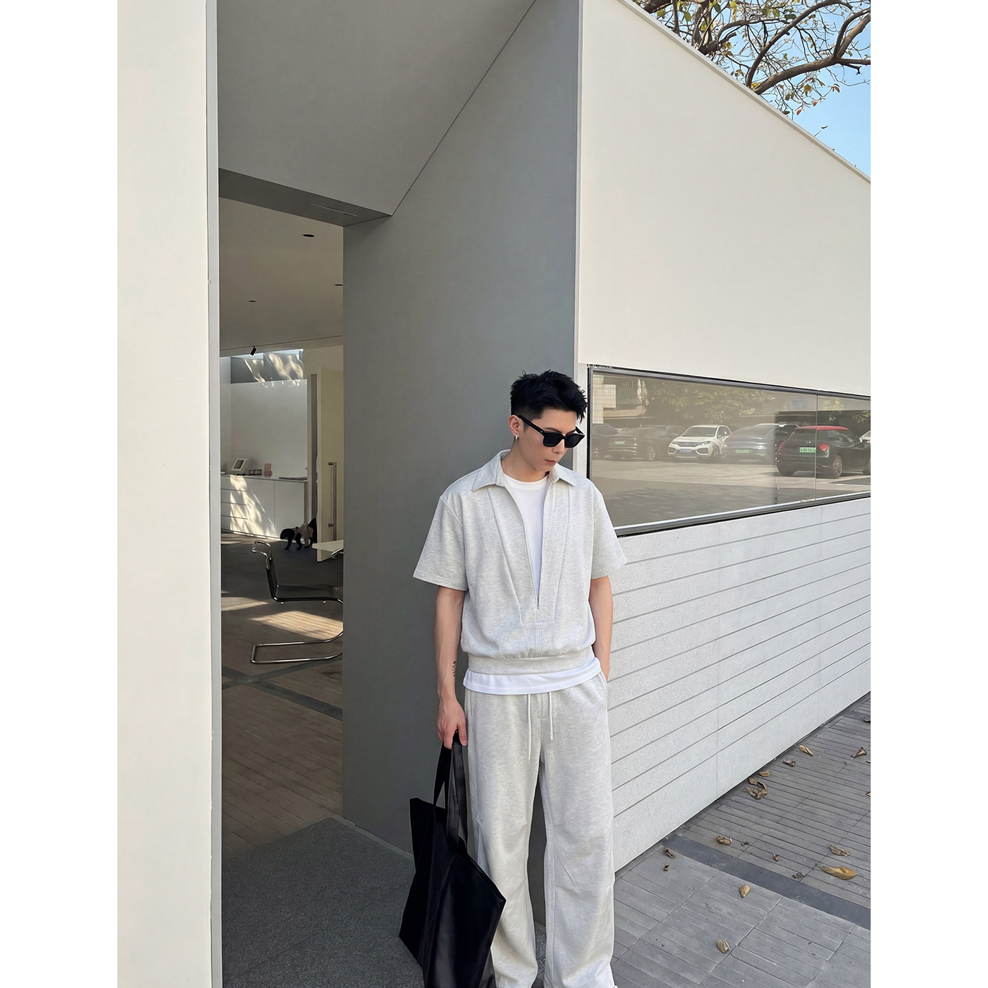 ChenHoo 极简轻熟风短袖卫衣卫裤套装男士夏季一整套运动休闲ootd