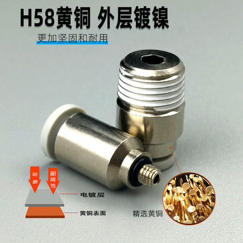 气动快速接头迷你型气管接头POC2/3/4/5/6-M3/M5圆柱快插直通接头