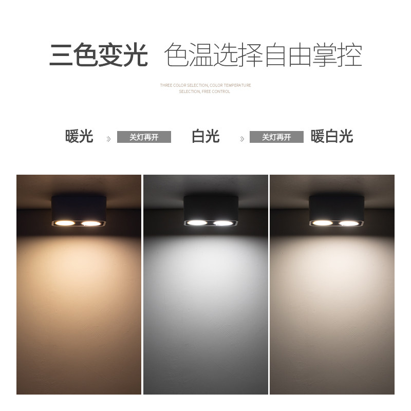 明装筒灯led家用方形客厅无主灯吸顶式过道双头斗胆灯北欧盒仔灯
