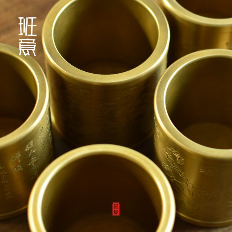 纯铜茶道六君子功夫茶具套装茶道配件铜茶夹茶勺养壶笔杯叉铜笔筒
