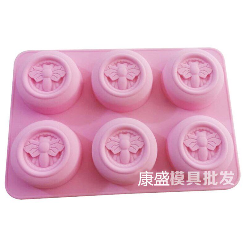 六连硅胶蜜蜂蜂窝手工皂模具 蜂巢新款 圆形蜜蜂模 月饼模  蜡烛