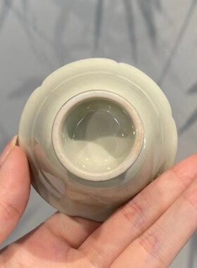 惊蛰 草木灰手绘紫藤花高脚花口杯茶杯 中式创意品茗杯功夫茶具