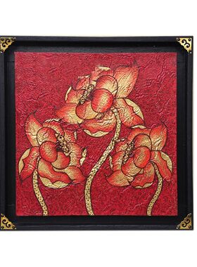 异丽客厅玄关泰式装饰画东南亚风格沙发背景墙挂画有框荷花金箔画