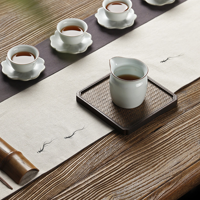 禅意防水手绘茶席棉麻桌旗茶垫帘中式茶桌布茶道茶具配件干泡茶巾
