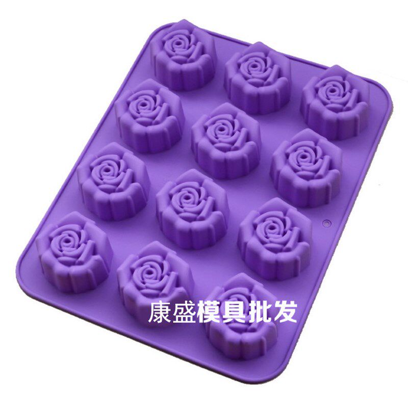 硅胶蛋糕模具 12连玫瑰 手工皂 布丁模具 果冻模具 不粘