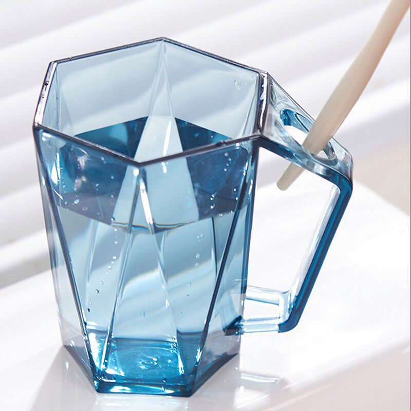 多面体钻石造型SwanLace精选透明彩色仿玻璃塑料防摔牙刷杯漱口杯
