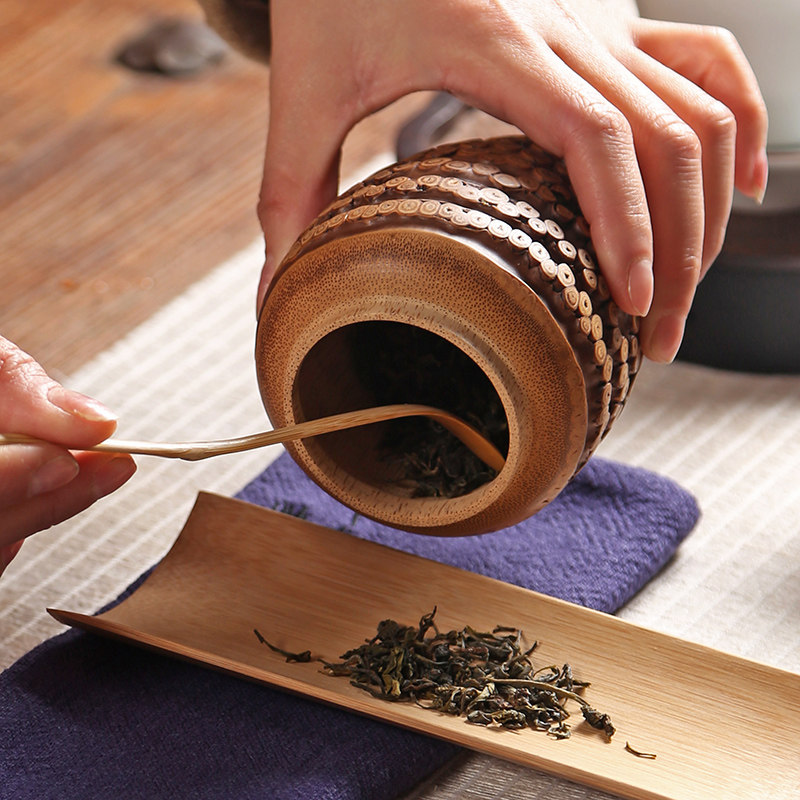 精品竹根茶叶罐子 密封竹筒小号木制存储茶叶盒 醒茶叶桶大号包装