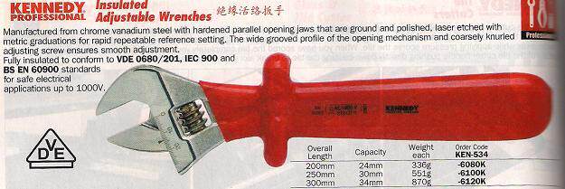 进口英国肯尼迪 KENNEDY 10寸 1000V绝缘活络扳手 KEN-534-6100K