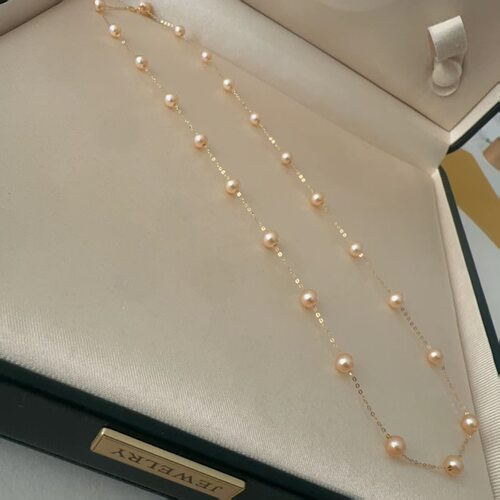 18K金淡水珍珠项链4-5mm橘金