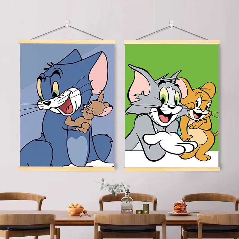 猫和老鼠复古卡通卷轴挂画