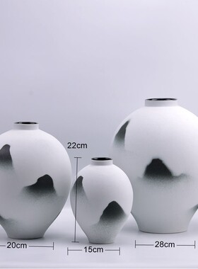 新中式陶瓷水墨纹圆形花瓶售楼处玄关客厅博古架吧台酒柜装饰摆件