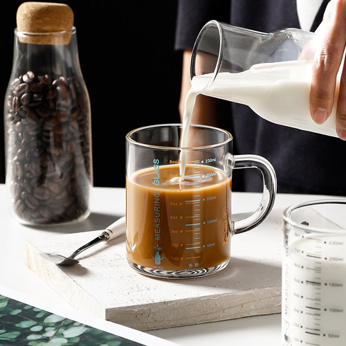 百鹤玻璃刻度杯牛奶杯儿童水杯泡奶粉冲牛奶专用杯子早餐杯可微波