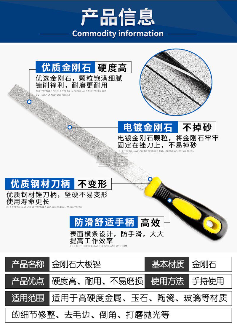 金刚石锉刀合金钢锉三角搓刀具扁平大板锉半圆形挫刀大号打磨工具