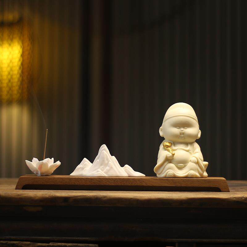 陶瓷可爱Q版文昌帝君人物像小号陶瓷花香插个性茶室装饰品摆件