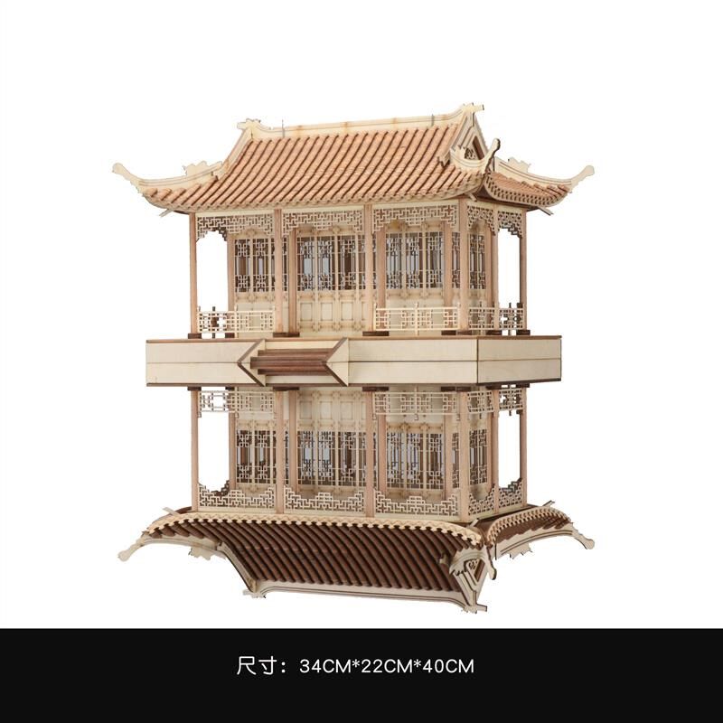 新中式国风雅阁亭子工艺品摆件家居玄关售楼处软装木建筑园林直销