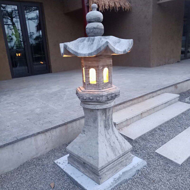 石雕仿古石灯笼日式庭院中式园林花园酒店装饰户外石灯太阳能石灯