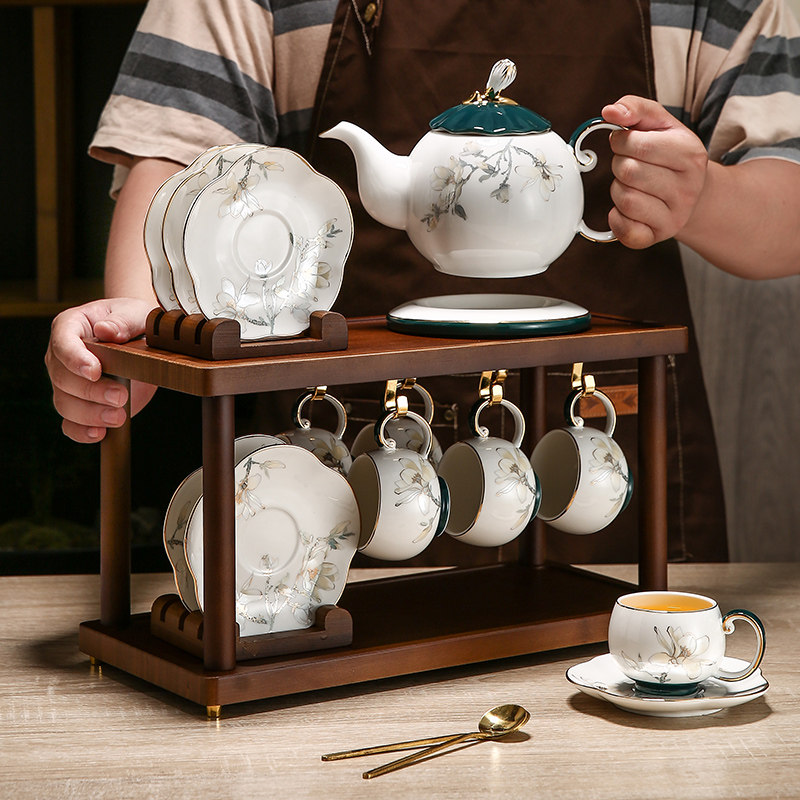 玉兰花茶杯茶具套装轻奢高档2024新款家用咖啡杯陶瓷喝茶下午茶