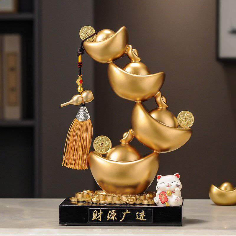 酒店前台财源广进金元宝摆件高档客厅办公室招财猫装饰品开业礼物