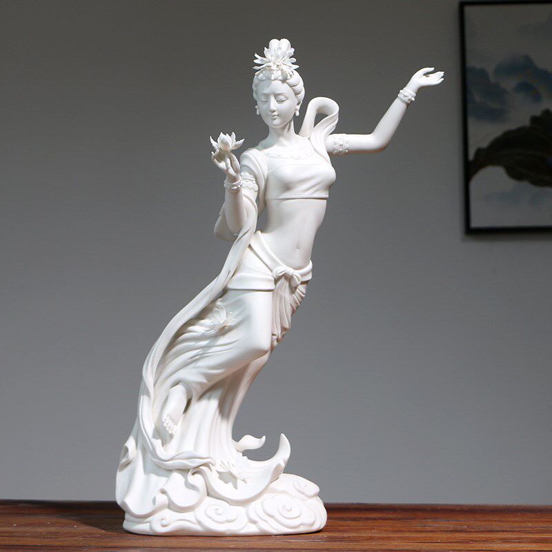 敦煌飞天舞女蝶恋白瓷人物艺术品摆件禅意新中式客厅家居装饰品