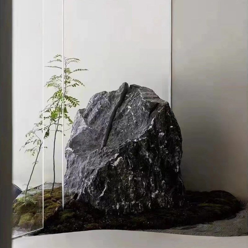 定制黑山原石异形加工流水水钵景观石假山石组合庭院酒店园林摆件