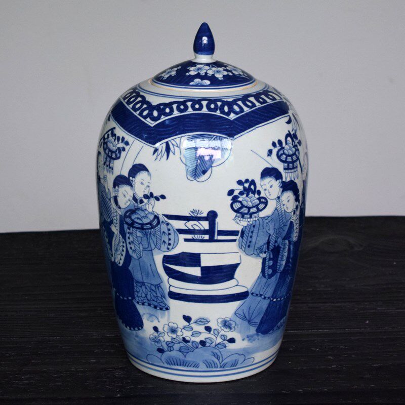 景德镇青花瓷储物罐普洱茶饼储存罐大号陶瓷茶叶罐米桶米缸复古喜
