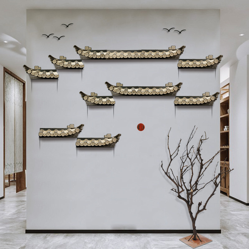 新中式背景墙房间墙上墙角线装饰品餐厅墙面客厅墙壁徽派门头装饰