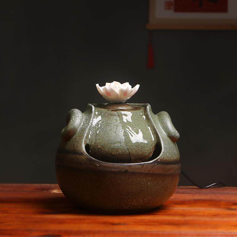 流水器茶馆养生馆茶室桌面装饰品个性创意加湿器循环流水陶瓷摆件
