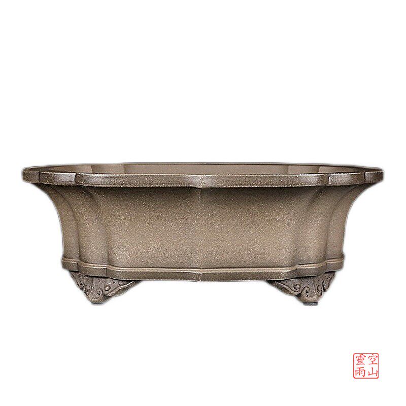 宜兴紫砂精品花盆 全手工仿古剑木瓜 青灰泥透气花卉绿植盆景