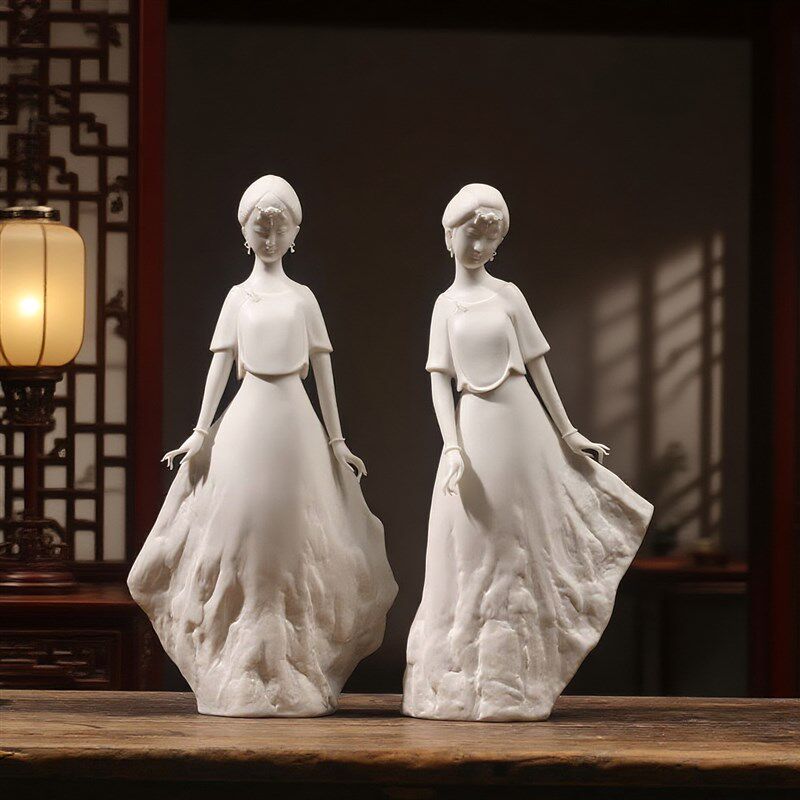 白瓷素烧古典美女现代简约人物高档办公室桌面玄关装饰品摆件礼品