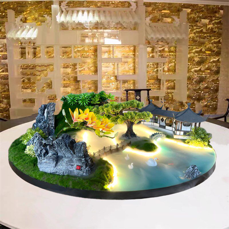 酒店餐桌转盘摆件流水喷雾雾化灯光遥控景观桌花大圆桌装饰摆件