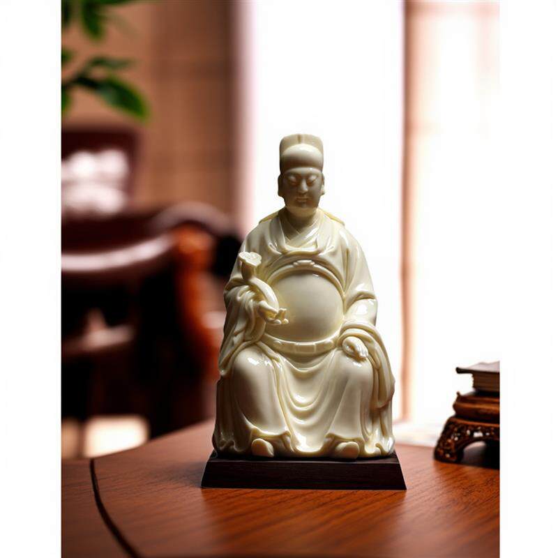 文昌帝君摆件玉黄瓷书房教师节礼物陶瓷佛像文曲星高端工艺品摆设