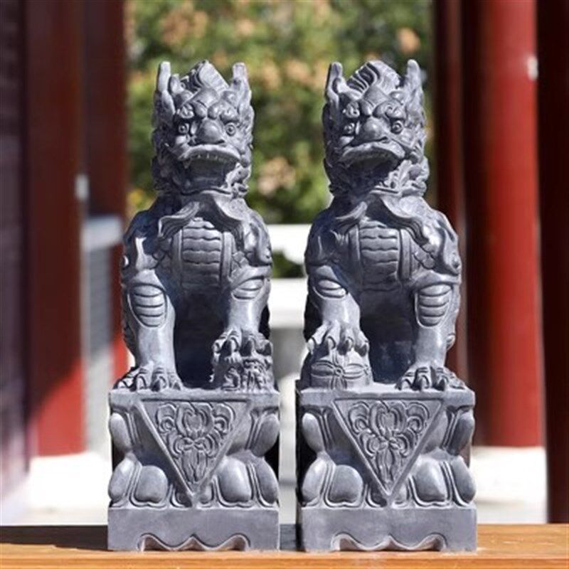 福建石雕麒麟一对青石神兽大门口麒麟庭院家用摆件晚霞红麒麟汉白