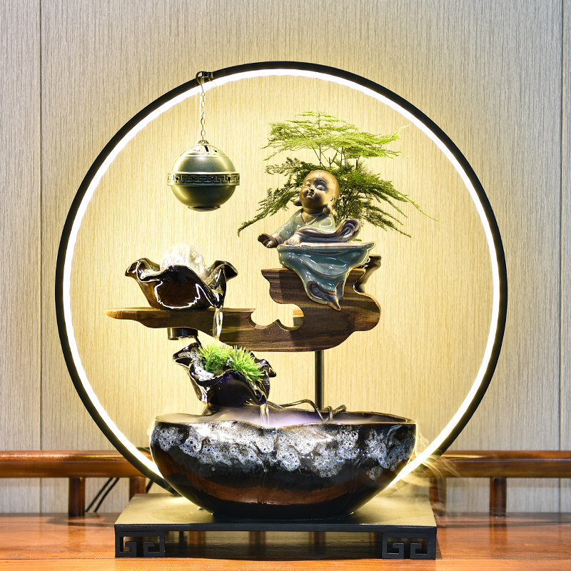 流水生财假山喷泉循环水装饰景观风水轮招财室内转运开业礼品摆件