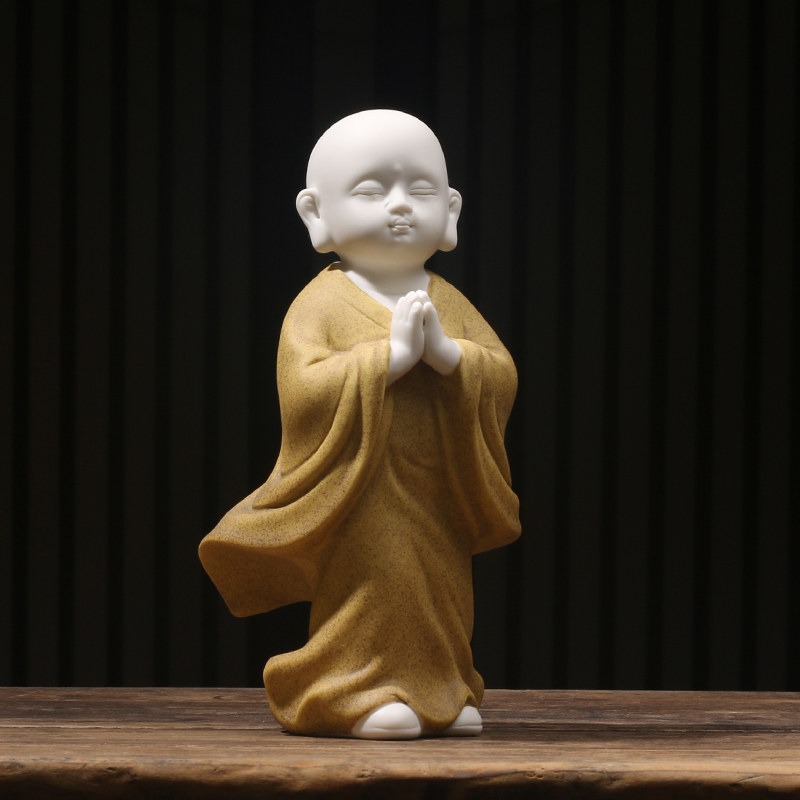 陶瓷站立佛像摆件可爱工艺品办公室装饰品新中式家居禅意复古沙弥