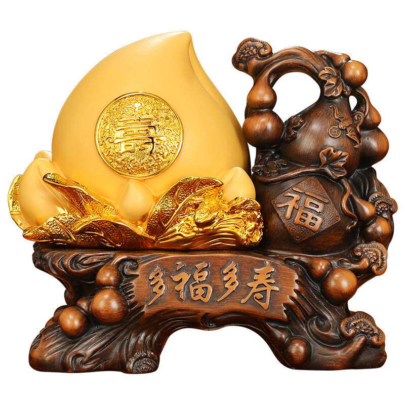 寿桃摆件沙金树脂工艺品祝寿贺寿礼品酒柜摆放客厅送长辈生日礼物