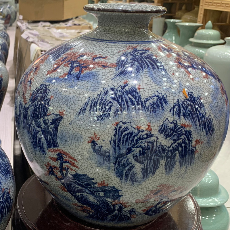 景德镇陶瓷器花瓶仿古官窑中式家居大号青花瓷瓶客厅电视柜装摆件