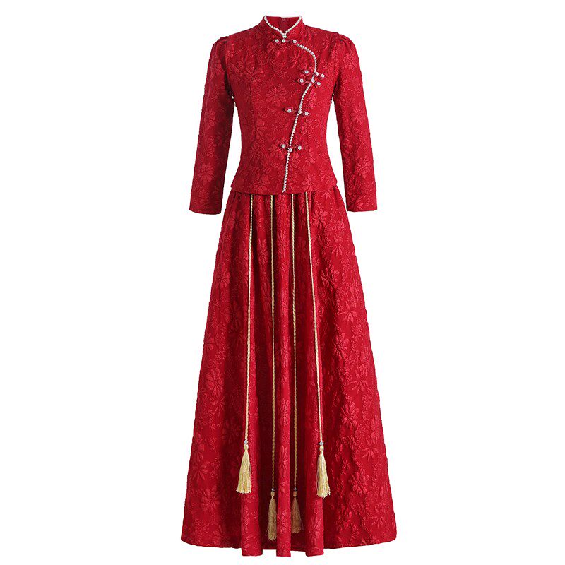 中式敬酒服新娘2023秋冬新款订婚回门结婚礼服裙女旗袍秀禾服嫁衣