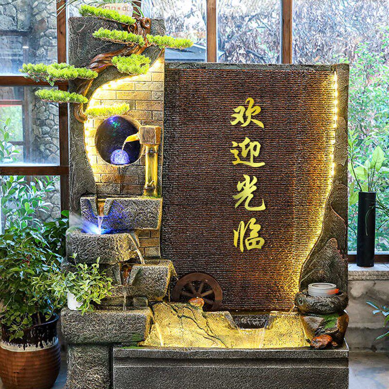 水幕墙流水屏风客厅假山喷泉招财落地装饰摆件酒店庭院循环水景观